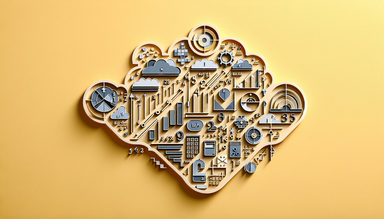 Paper art featuring folded numbers and geometric shapes forming arithmetic progression sequence on golden yellow background