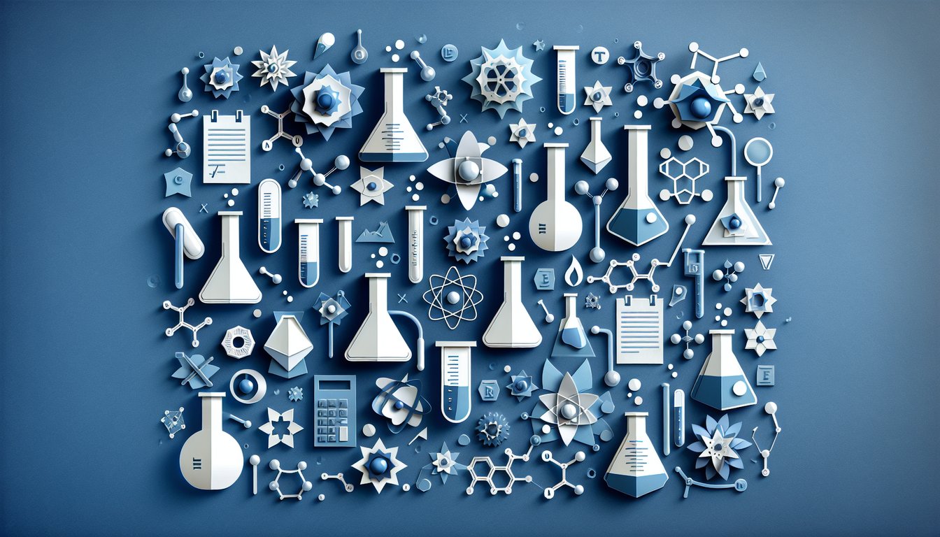 Colorful paper art promoting Ace Your ACS chemistry practice quiz for high school students.