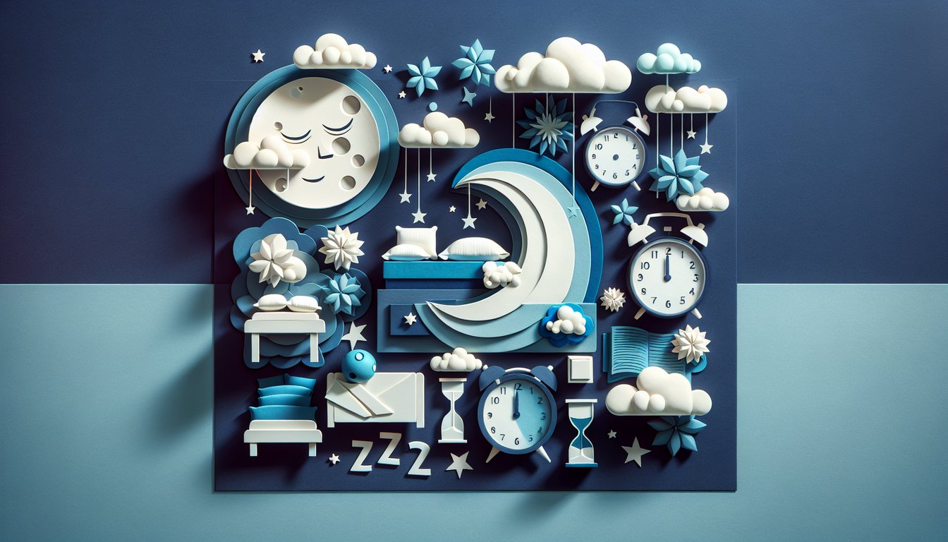 Paper art illustration of sleepy figure on dark blue background with Free Hypersomnia Quiz and sleep disorder test