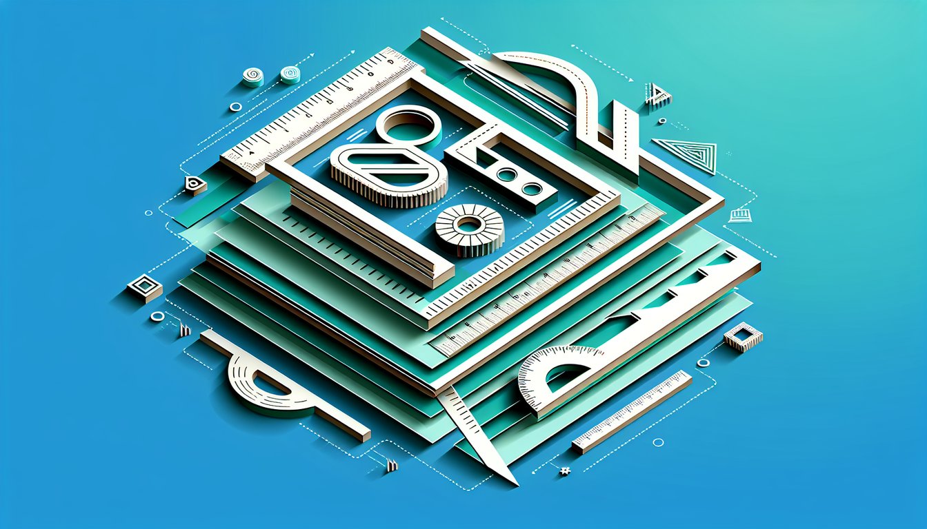 Paper art style illustration with straightedge ruler geometric elements and quiz headline on teal background