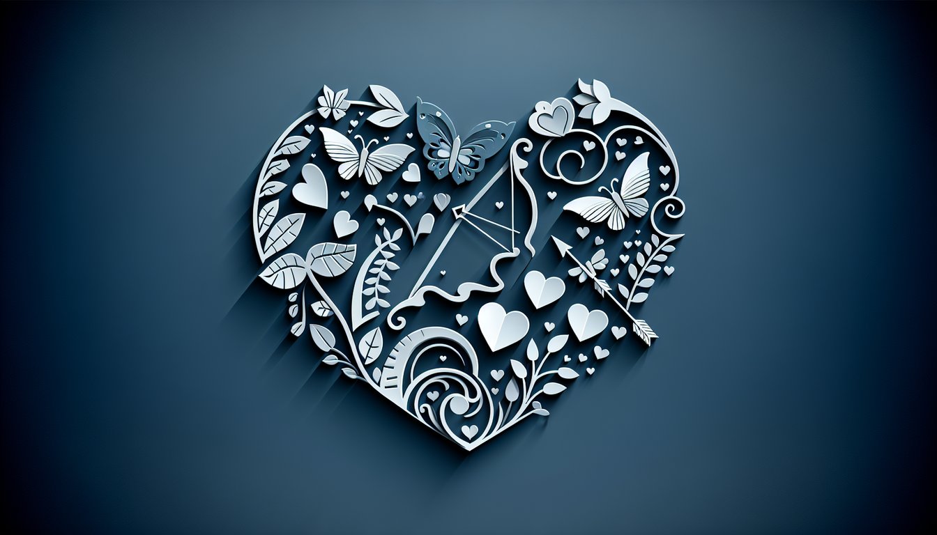 Paper art illustration for love or infatuation quiz on dark blue background