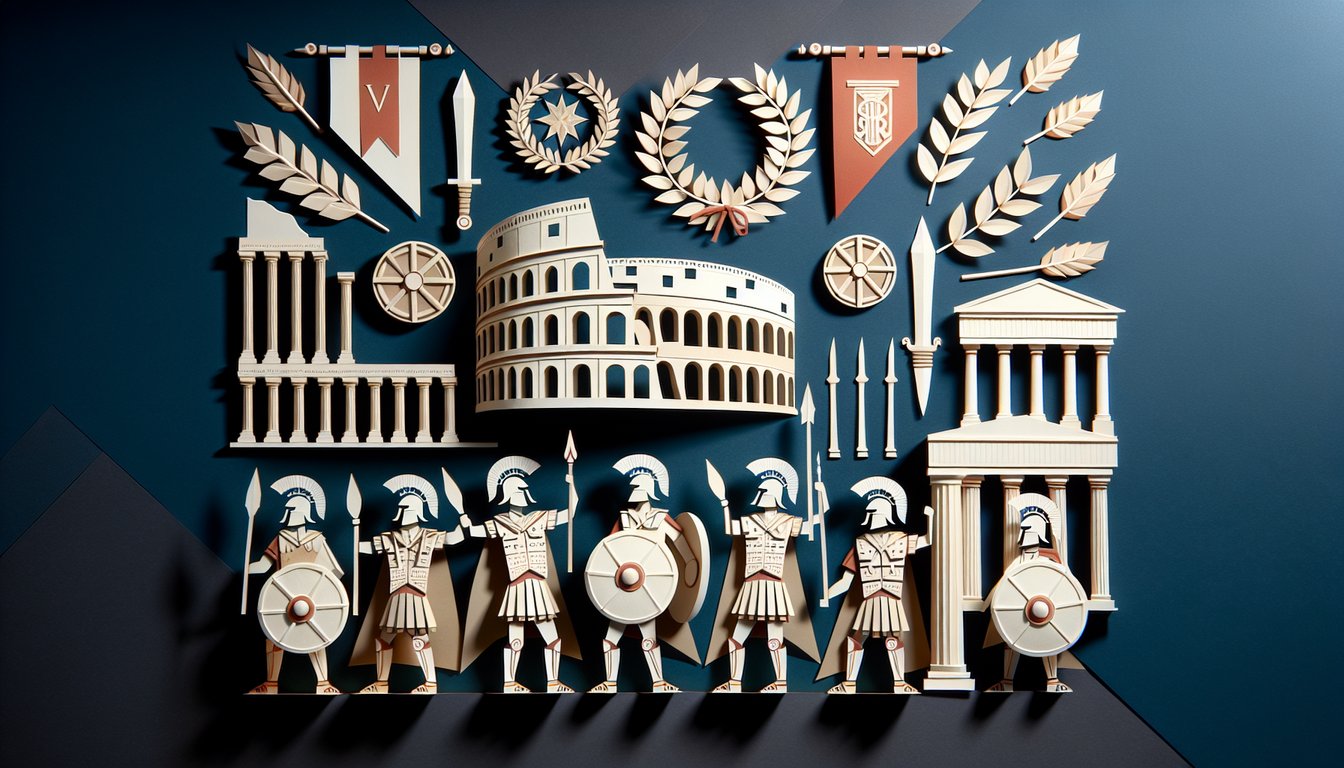 3D voxel art illustrating key events and figures from the History of Ancient Rome course