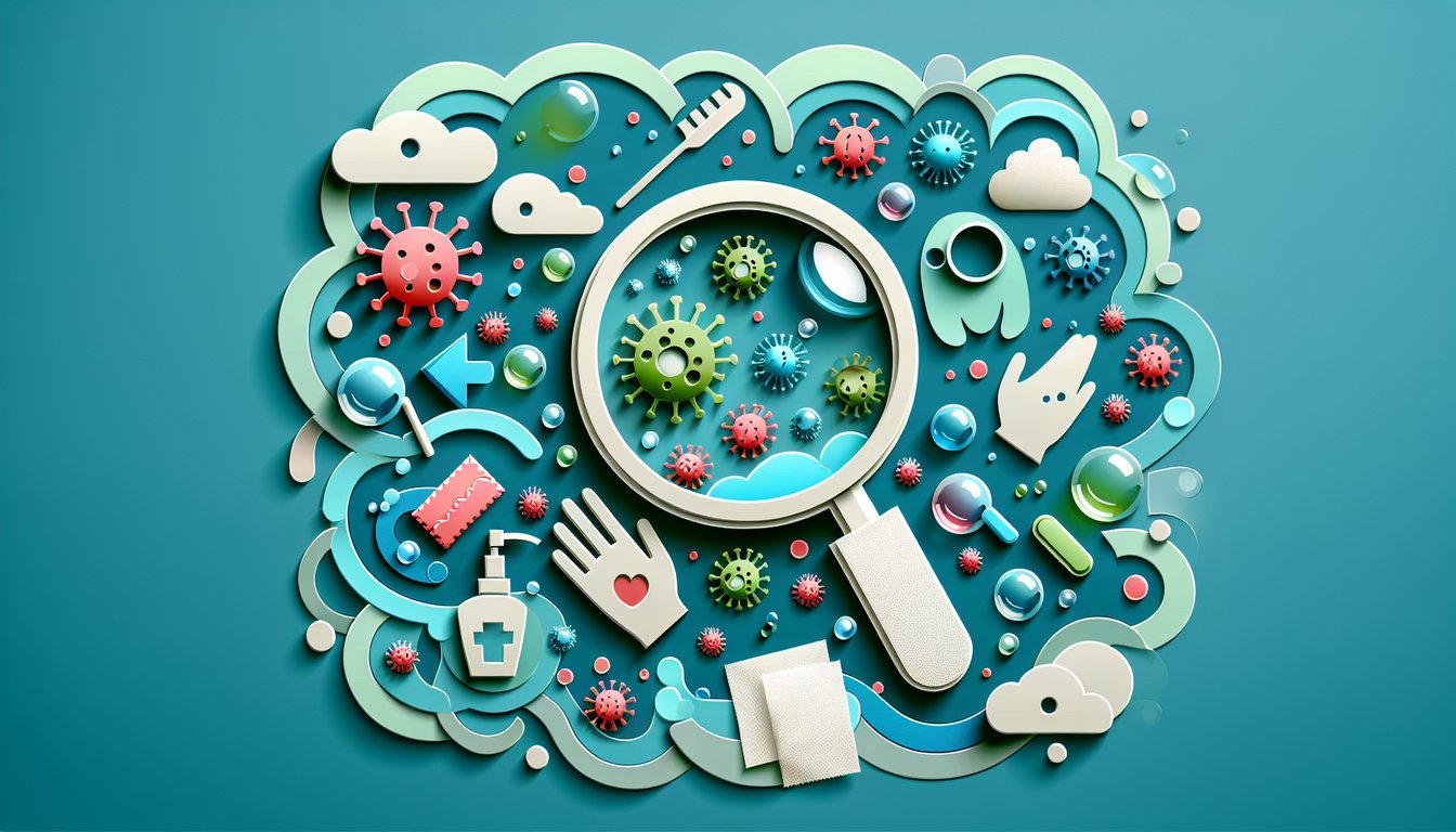 Paper art illustration for a quiz on Howie Mandels mysophobia on a teal background.