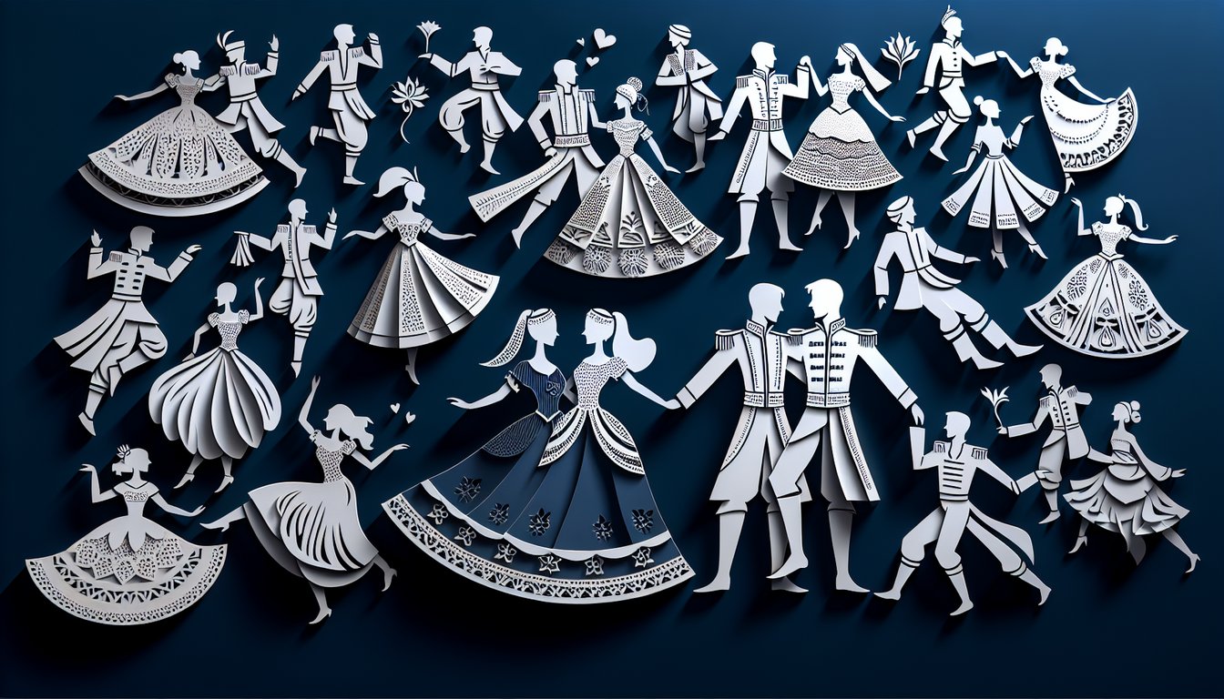 Paper art illustration for Disney duo quiz game on dark blue background