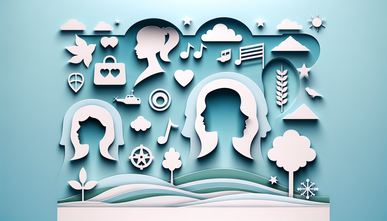 Paper art illustration for One Tree Hill free quiz, female character match design on sky blue background