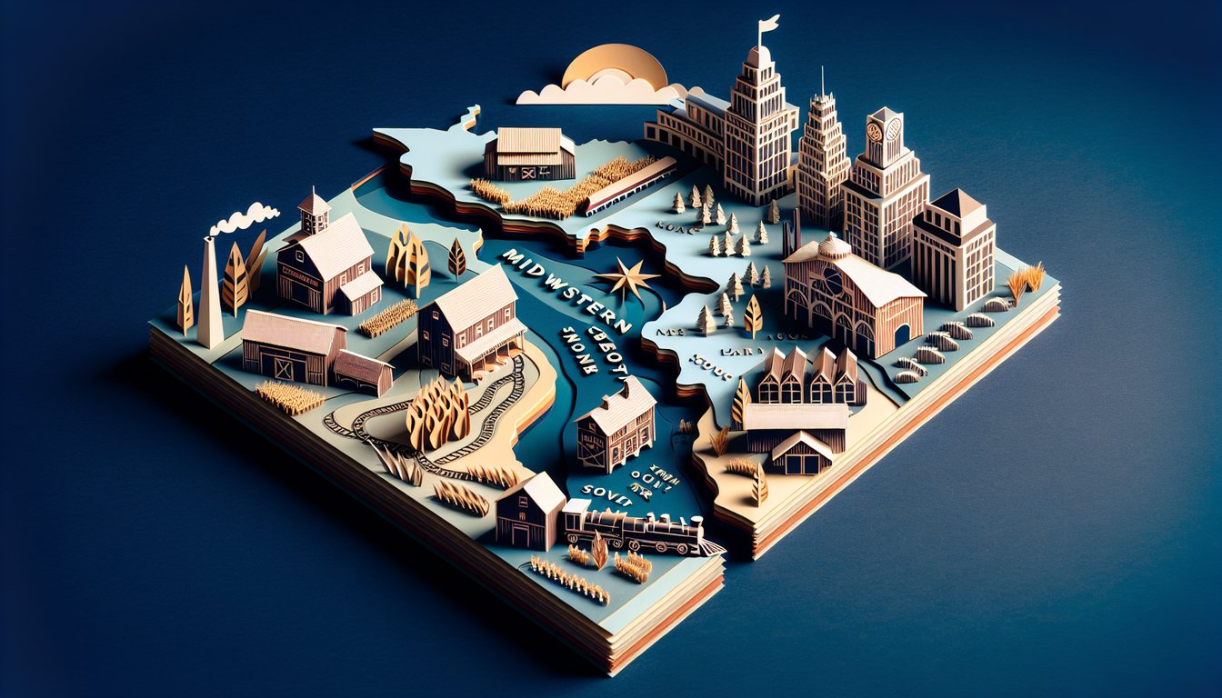 Colorful paper art representing Midwest Mastery Quiz for high school students.