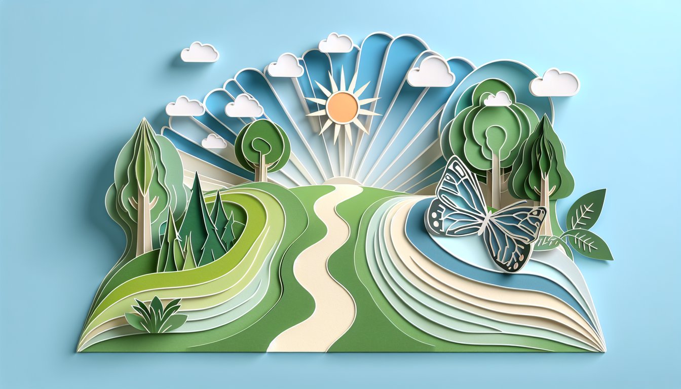 Paper art illustration for post betrayal syndrome quiz on a sky blue background