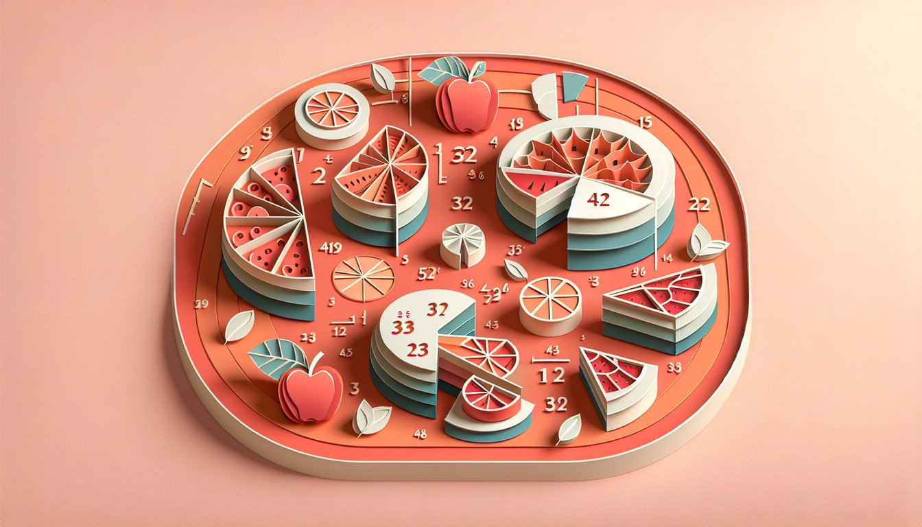 Paper art illustration promoting a free rational number quiz on a coral background