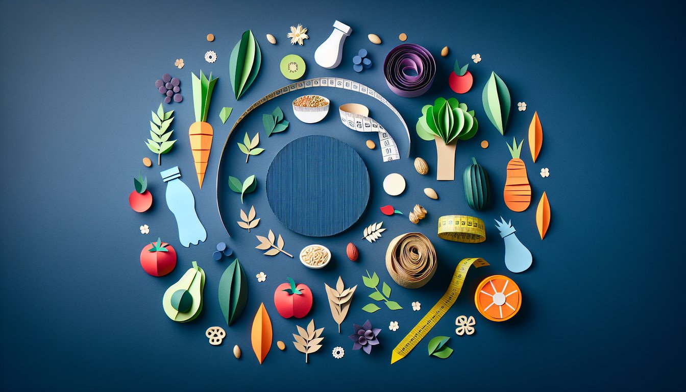 Colorful paper art depicting elements related to a Nutrition Assessment and Diet Preparation Quiz