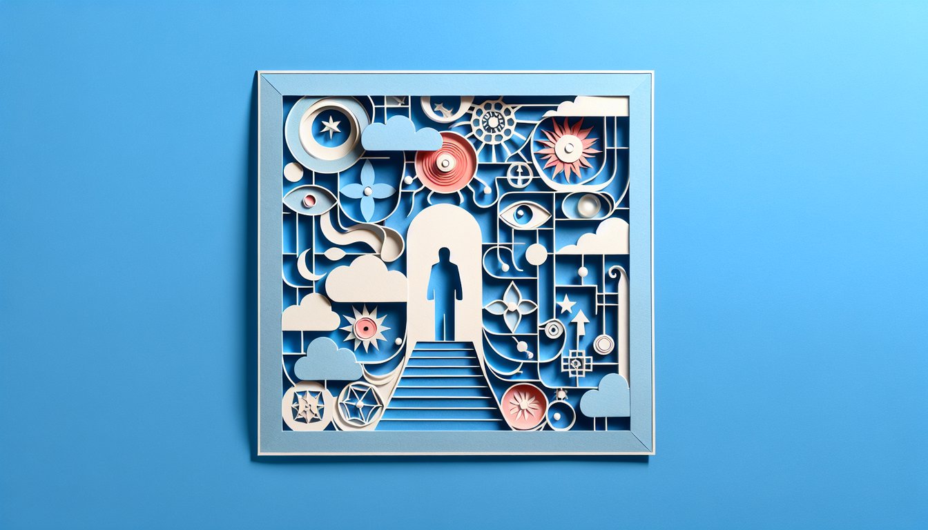 Paper art silhouettes of three figures on sky blue background for No Exit character quiz