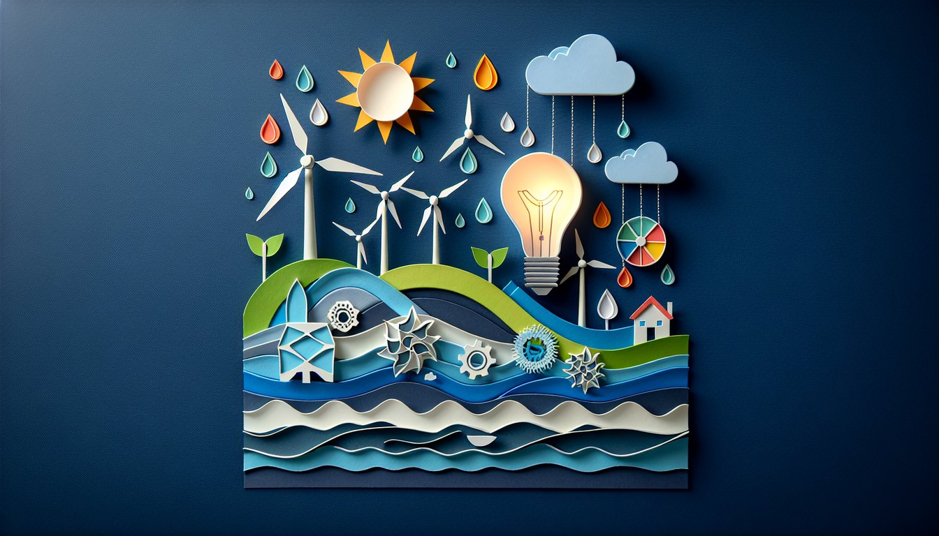 Colorful paper art promoting Power Up Energy Quiz for middle school students.