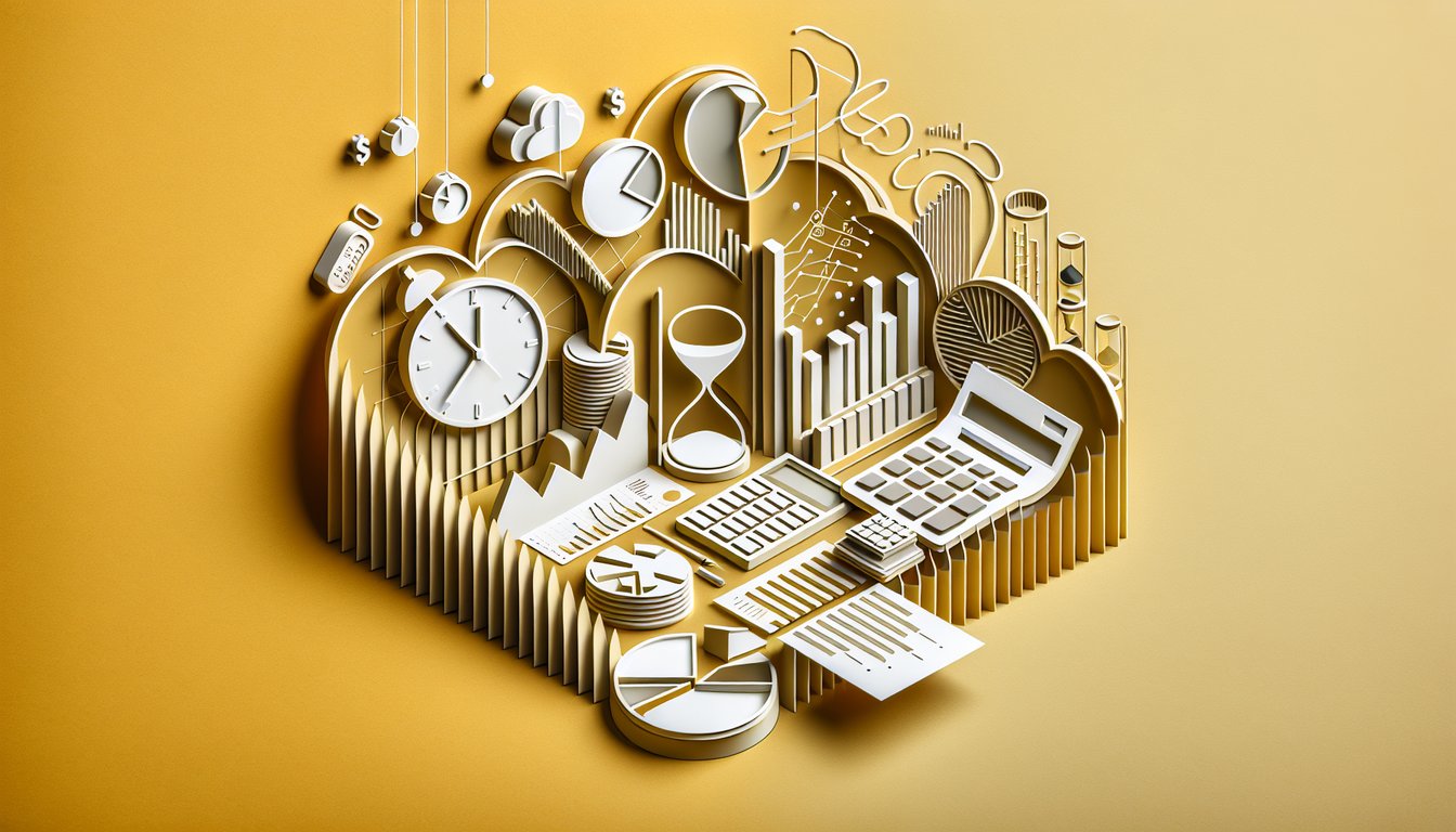 Paper art illustration for managerial accounting quiz on golden yellow background