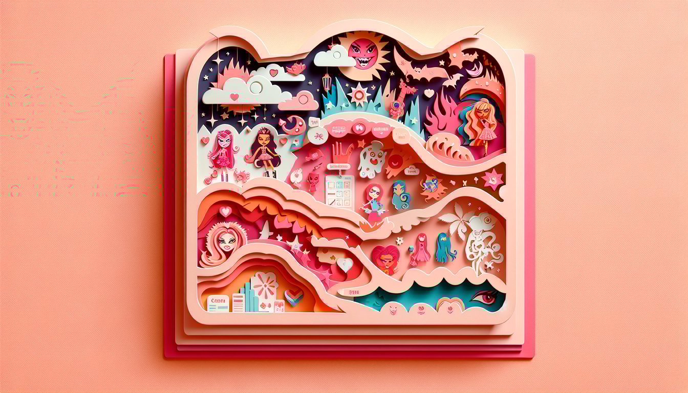 Monster High quiz paper art illustration on a coral background