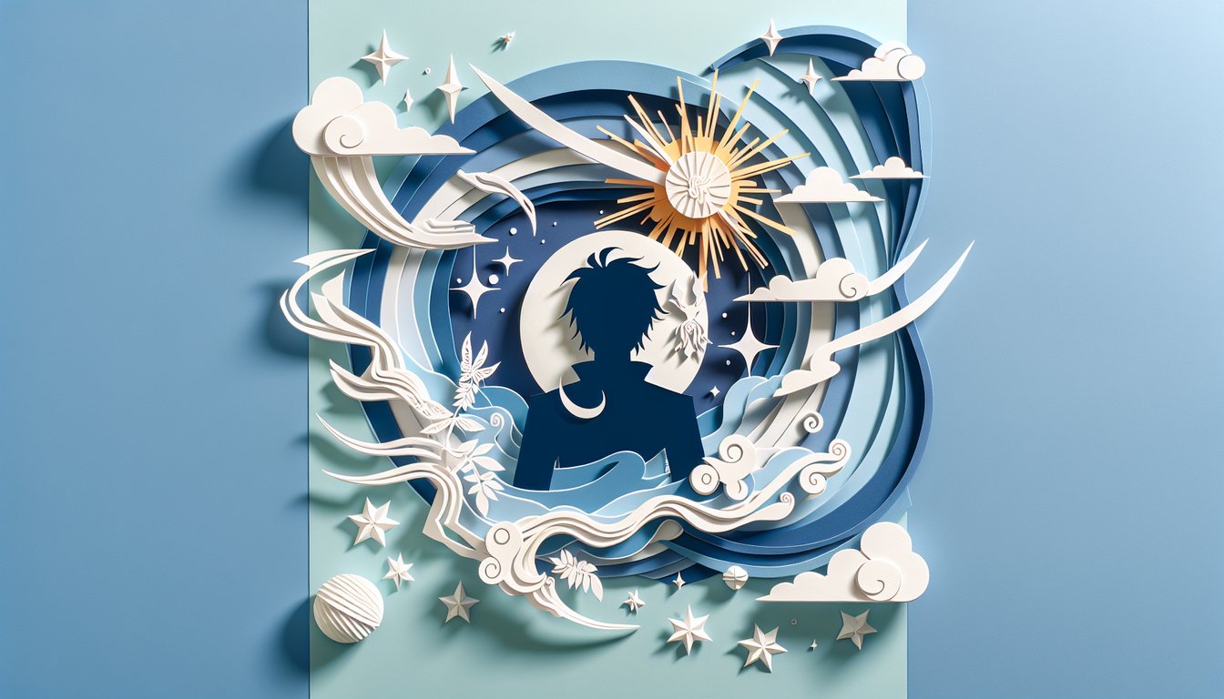Paper art illustration of BL manga quiz characters and icons on sky blue background inviting you to take free BJ Alex quiz