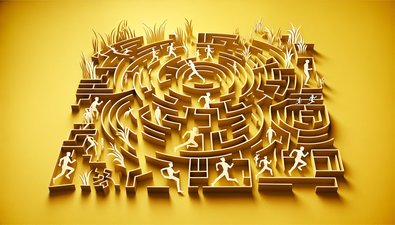 Paper art illustration for Maze Runner character personality quiz on a golden yellow background