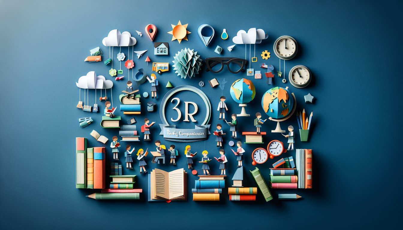 Colorful paper art promoting Grade 3 Reading Quest, an engaging educational trivia quiz.