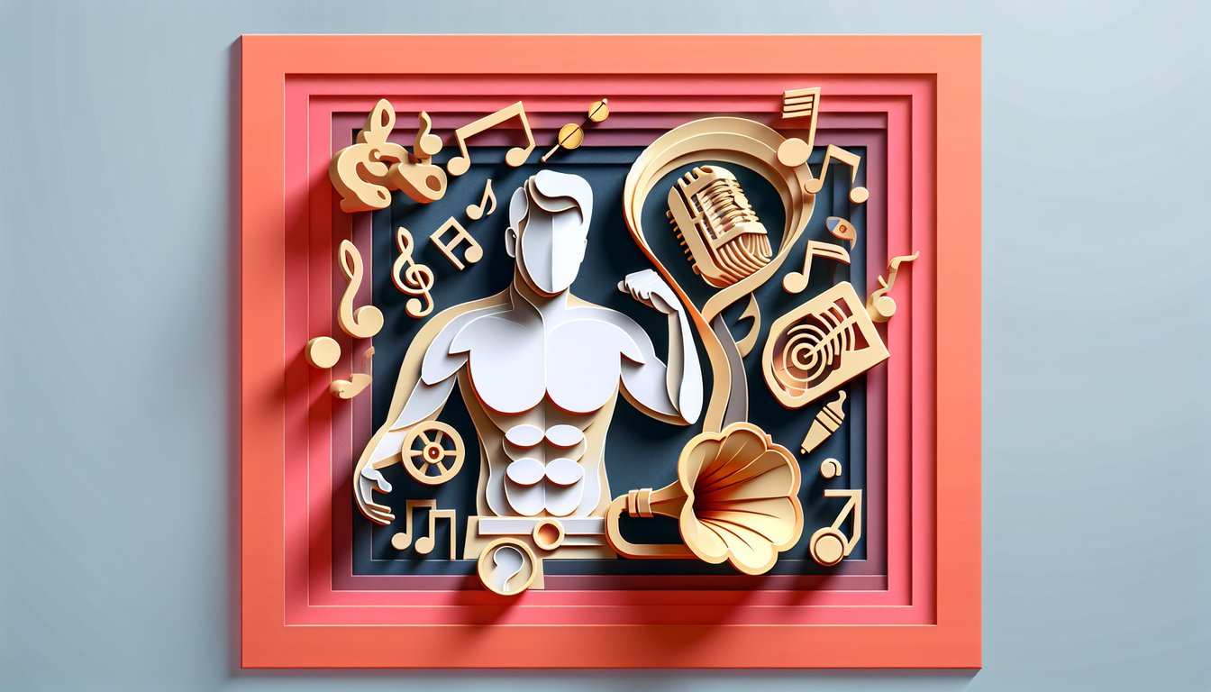 Paper art illustration for a Sean Combs trivia quiz on a coral background