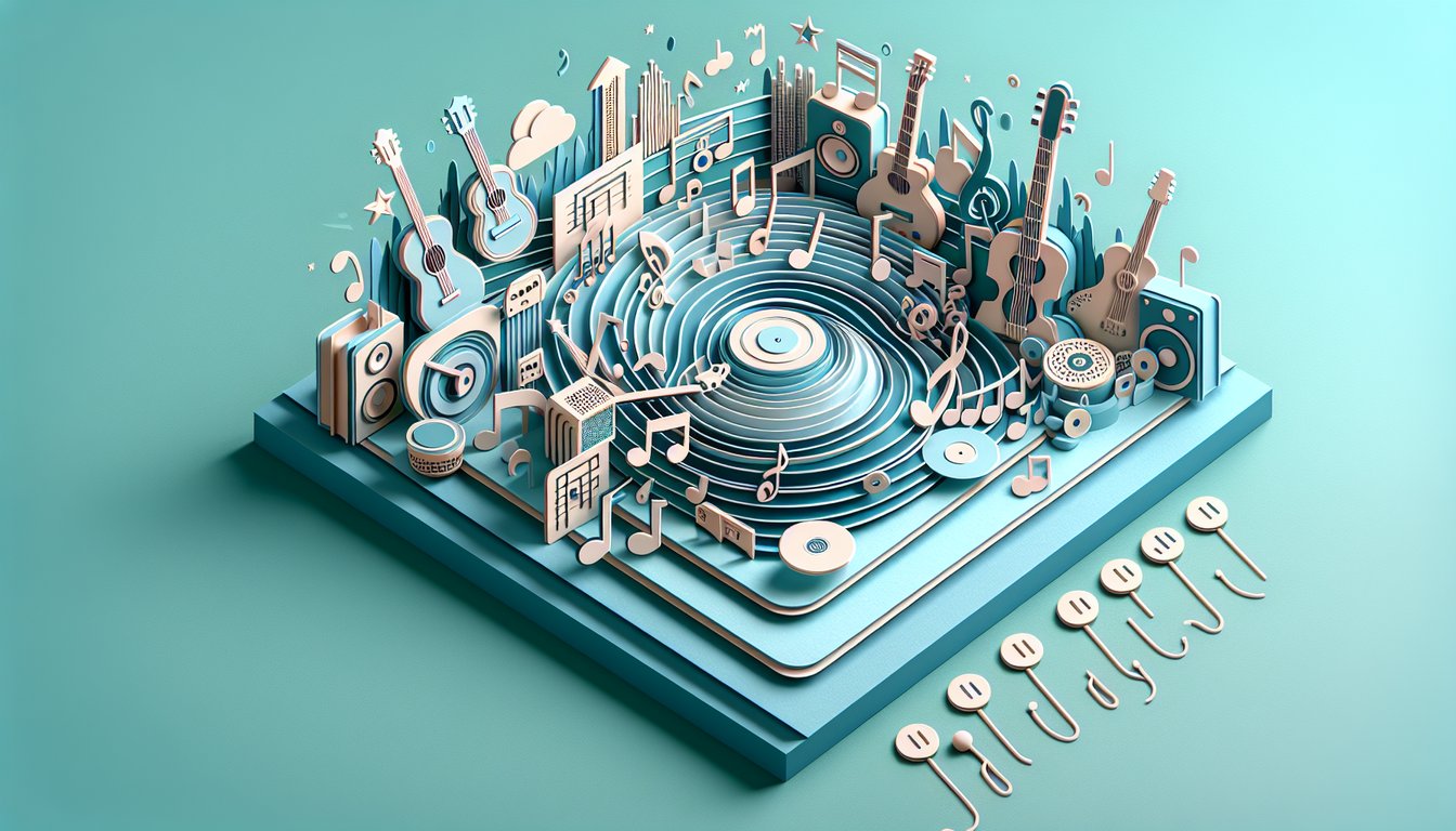 Paper art illustration for Korn trivia quiz on teal background