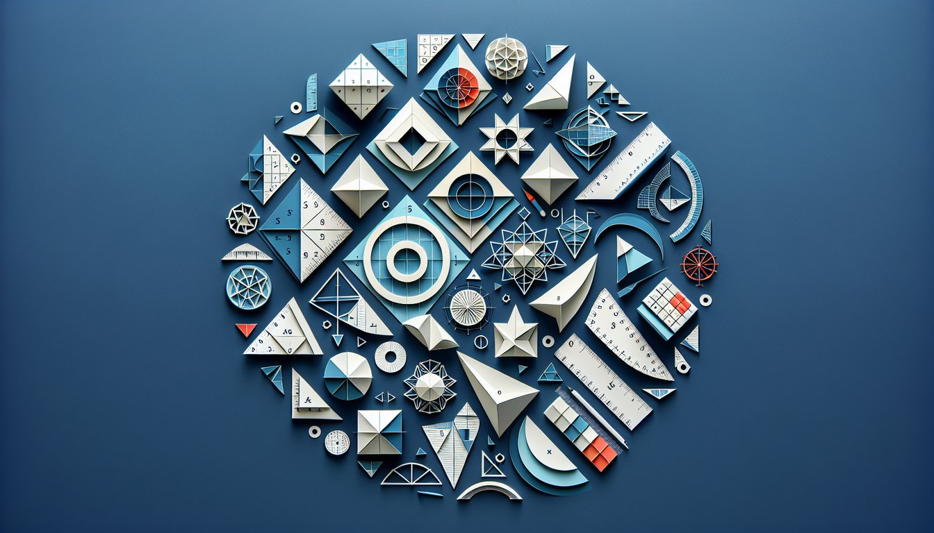 Paper art illustrating a fun geometry trivia quiz for high school midterm preparation.
