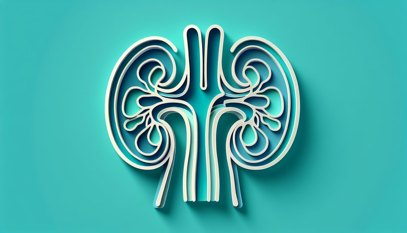 Paper art illustration for renal pelvis anatomy quiz on a teal background