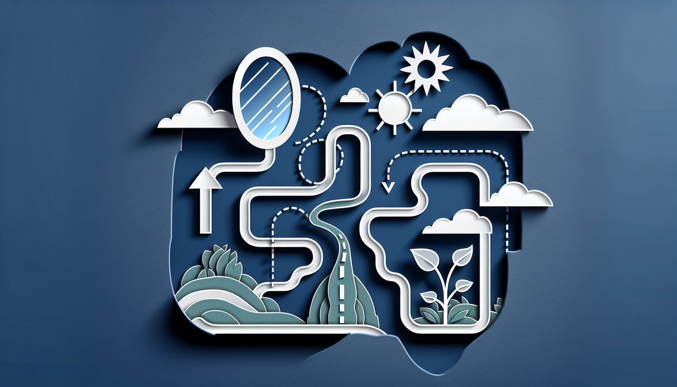 Paper art style layered human head silhouette on dark blue background symbolizing a self awareness quiz