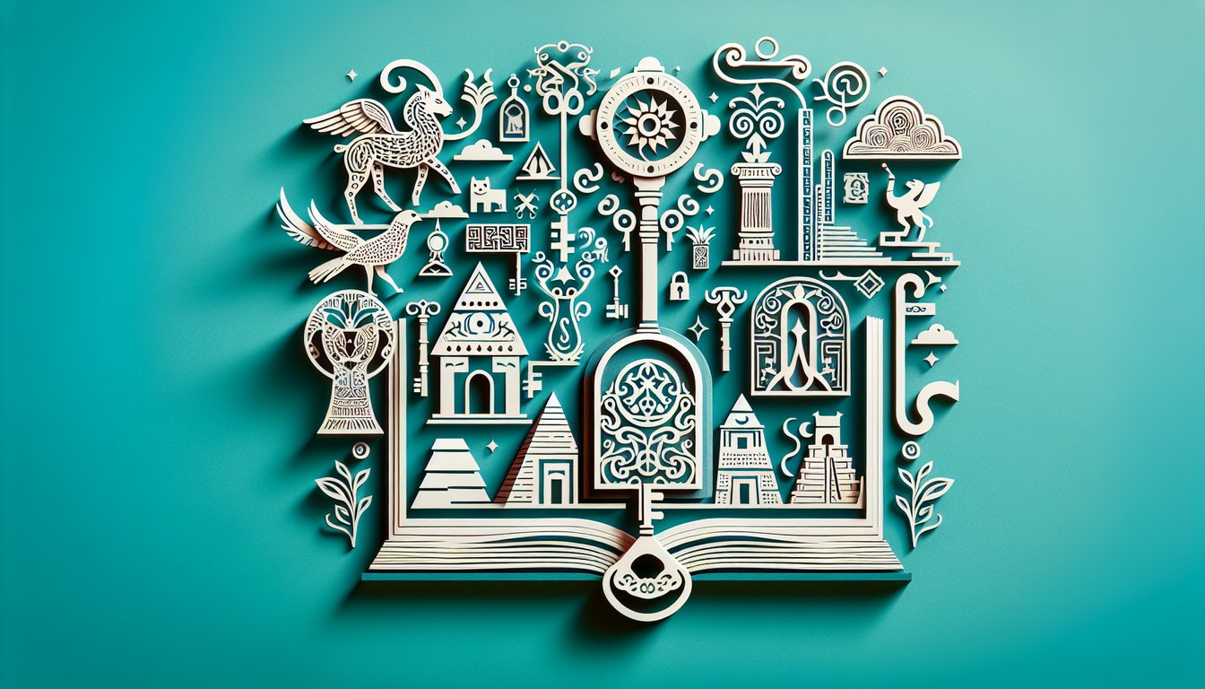 Paper art illustration for past life identity quiz on a teal background.