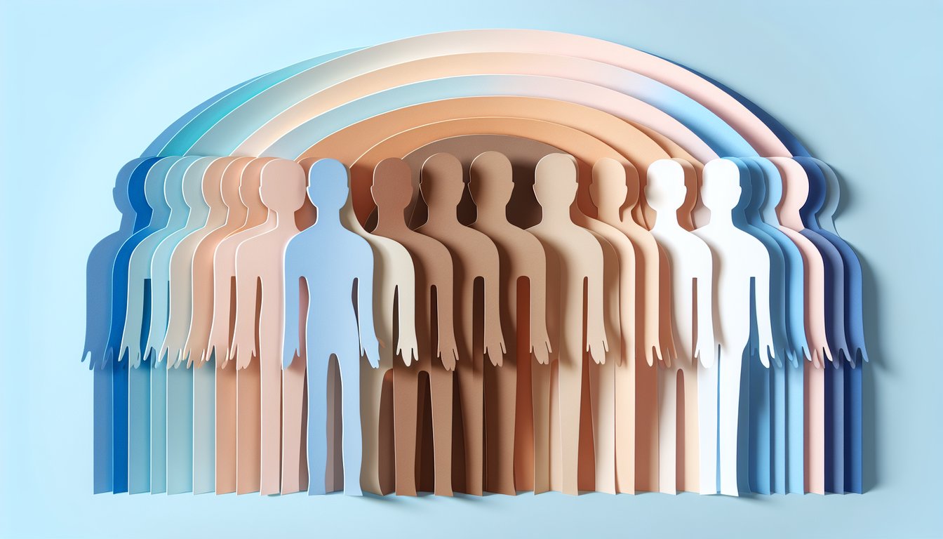 Paper art illustration for skin pigmentation differences quiz on sky blue background