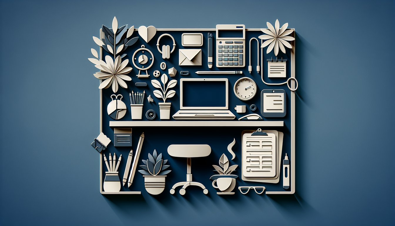 Paper art illustration for workplace style quiz on dark blue background