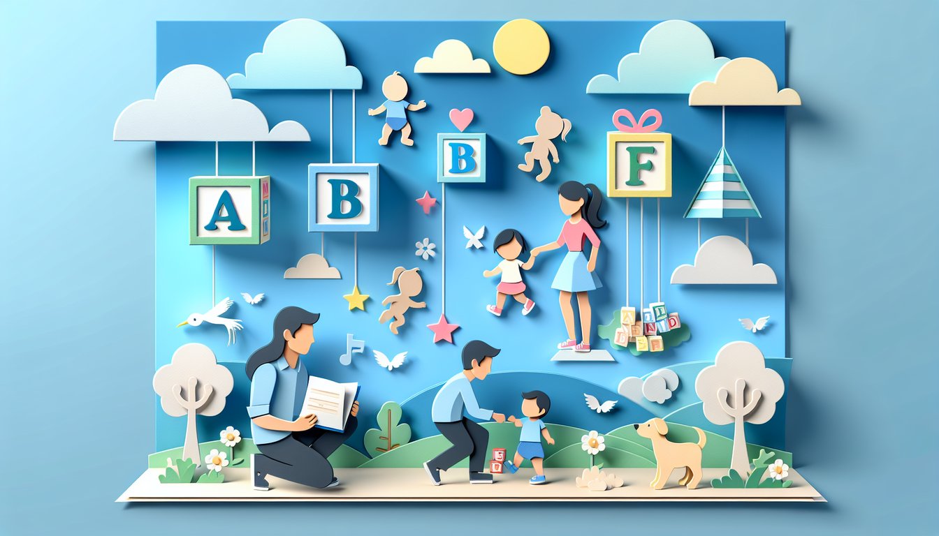 Paper art illustration of parent and child with quiz text overlay on sky blue background