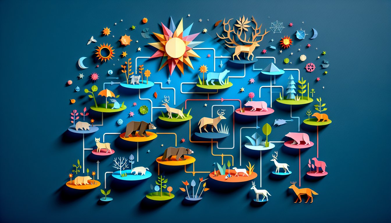 Paper art representing a trivia on Food Web Frenzy for middle school students.