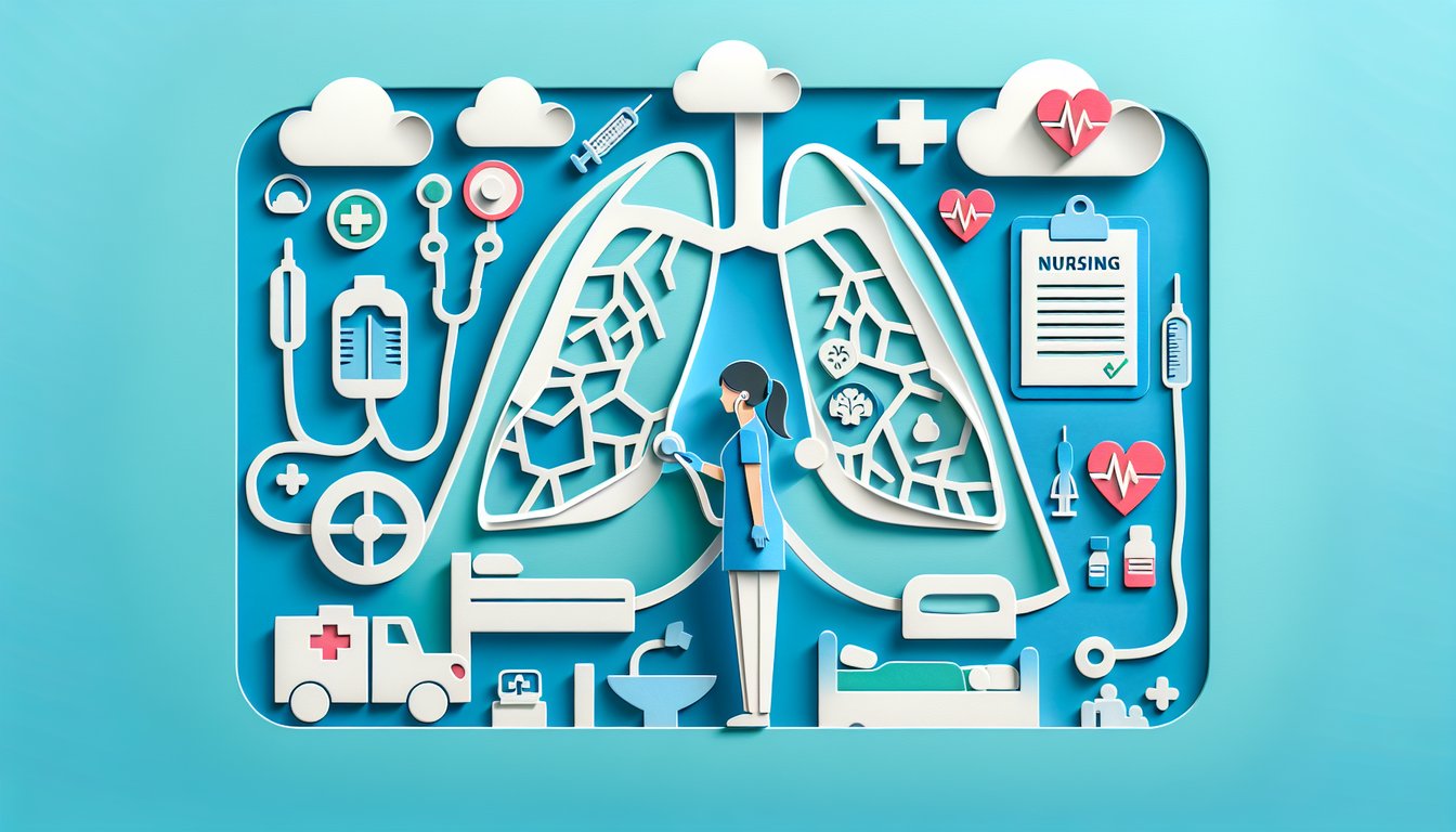 Paper art illustration for Pneumonia Quiz for nurses on a sky blue background