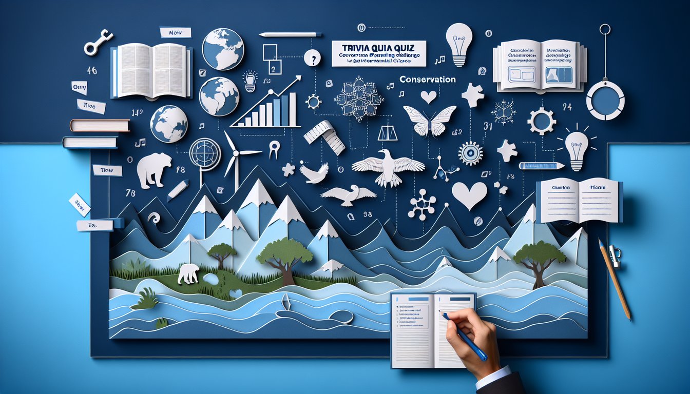 Paper art depicting a trivia quiz on conservation planning for high school students.