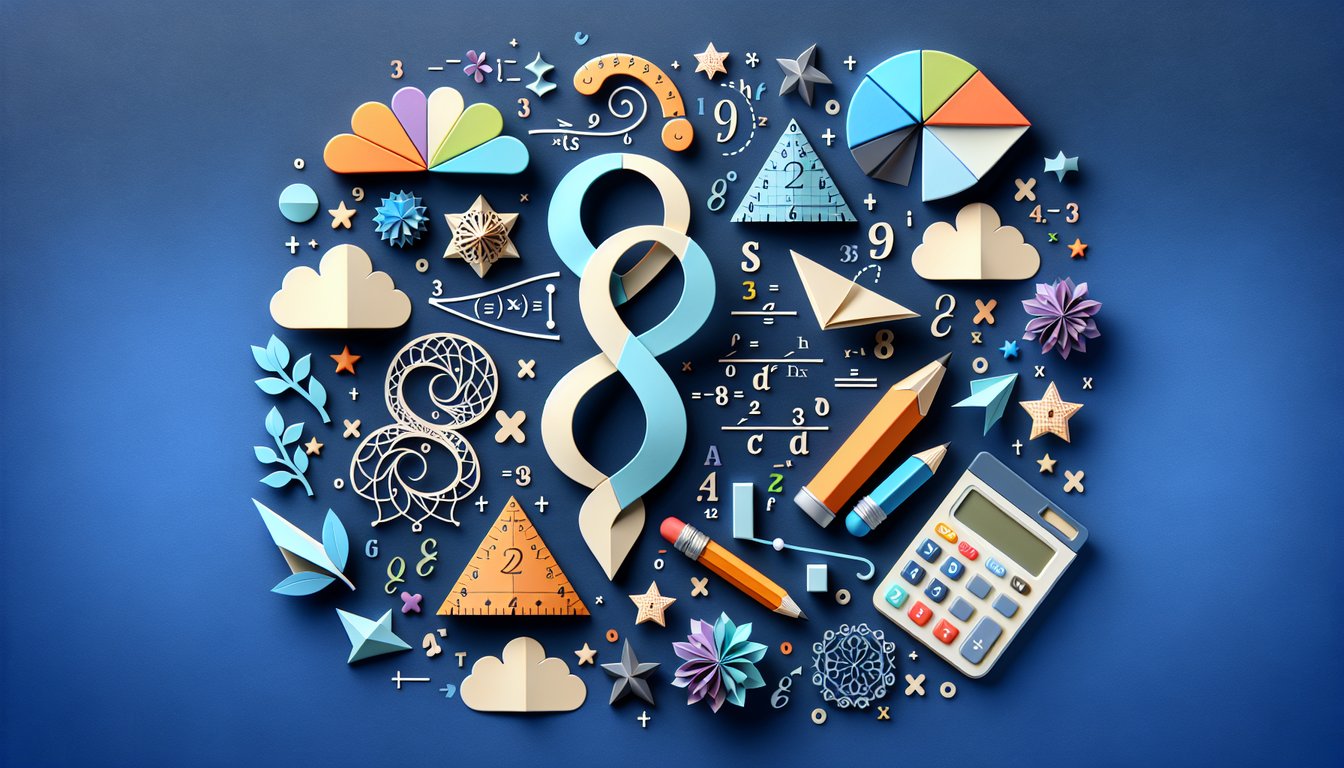 Colorful paper art promoting Piecewise Function Frenzy, a trivia quiz for high school algebra students.
