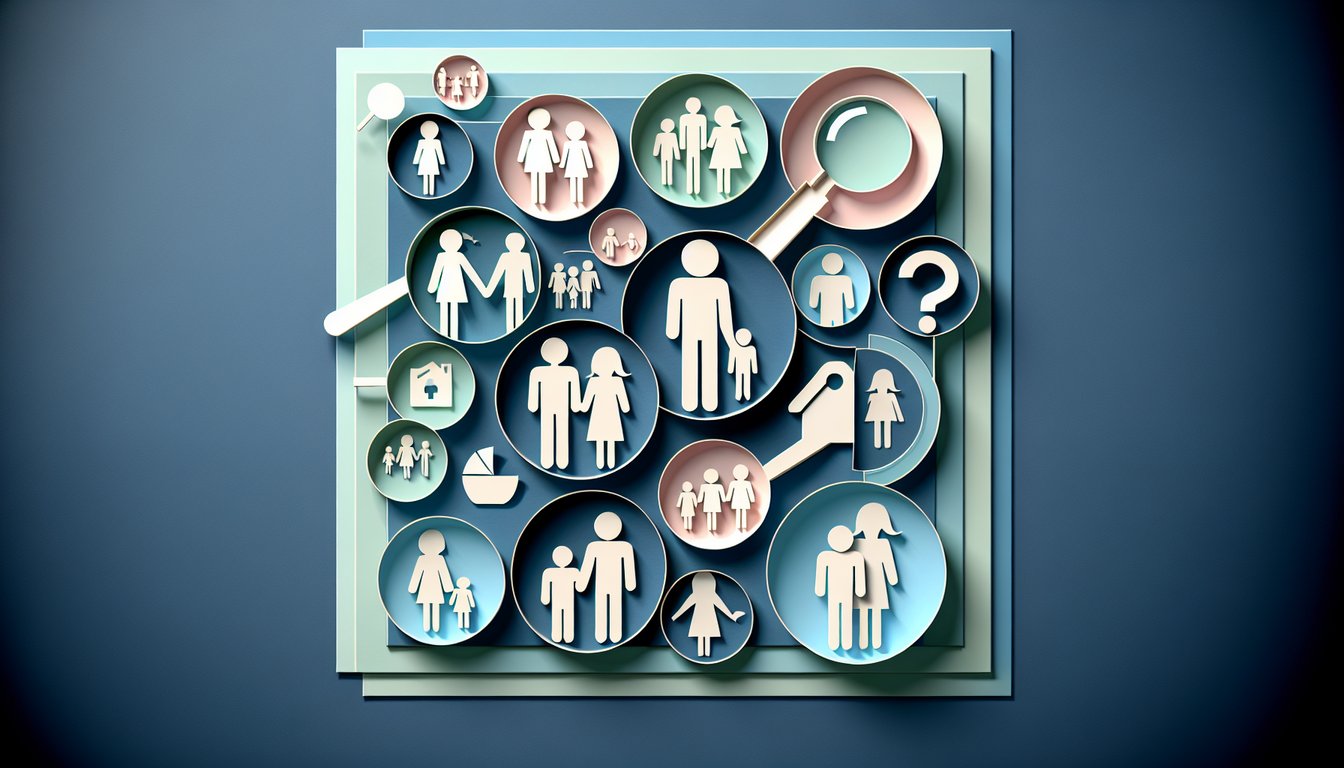 Paper art illustration for a family size quiz on a dark blue background