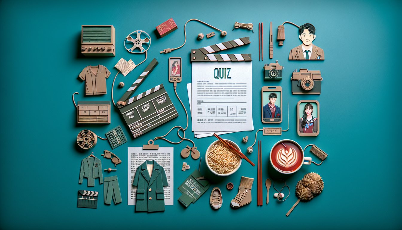 Paper art illustration for a K-drama alter ego quiz from the Happiness cast on a teal background