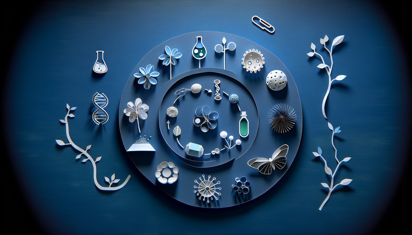 Paper art promoting Lifecycle Match-Up quiz for middle school science learners.