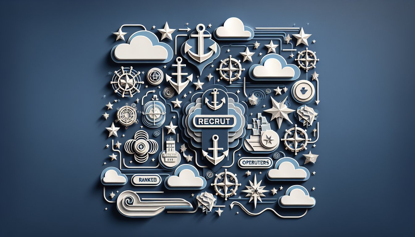 Paper art quiz graphic with Navy rank insignia core value icons operations symbols on dark blue background