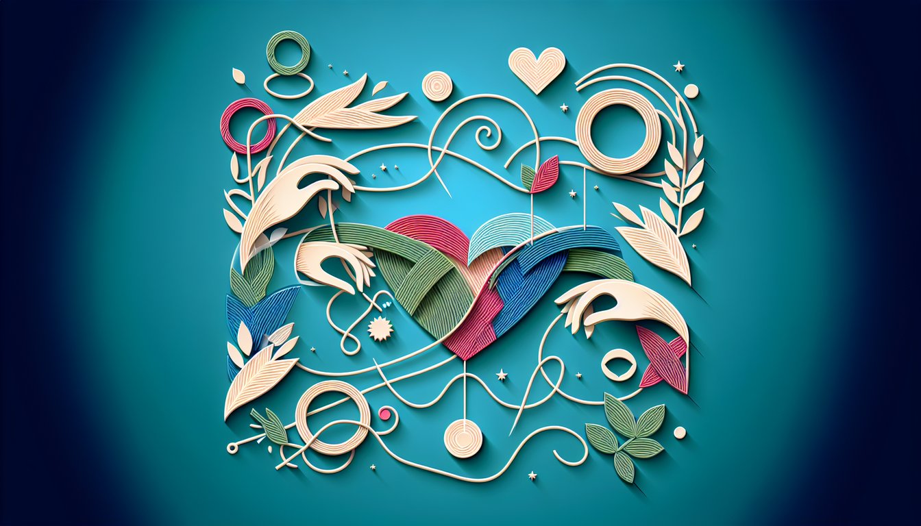 Paper art heart halves reuniting on teal background for free will we get back together quiz