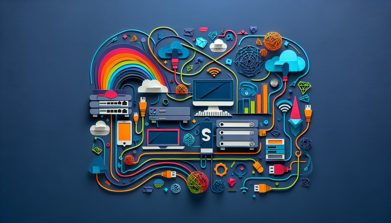 Colorful paper art displaying questions for Networking Fundamentals Quiz.