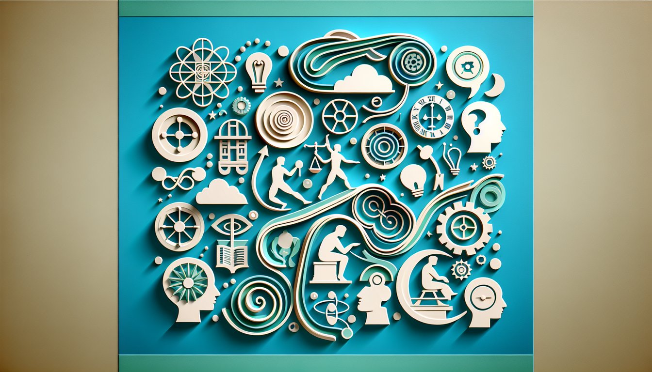 Paper art illustration for a philosopher personality quiz on a teal background