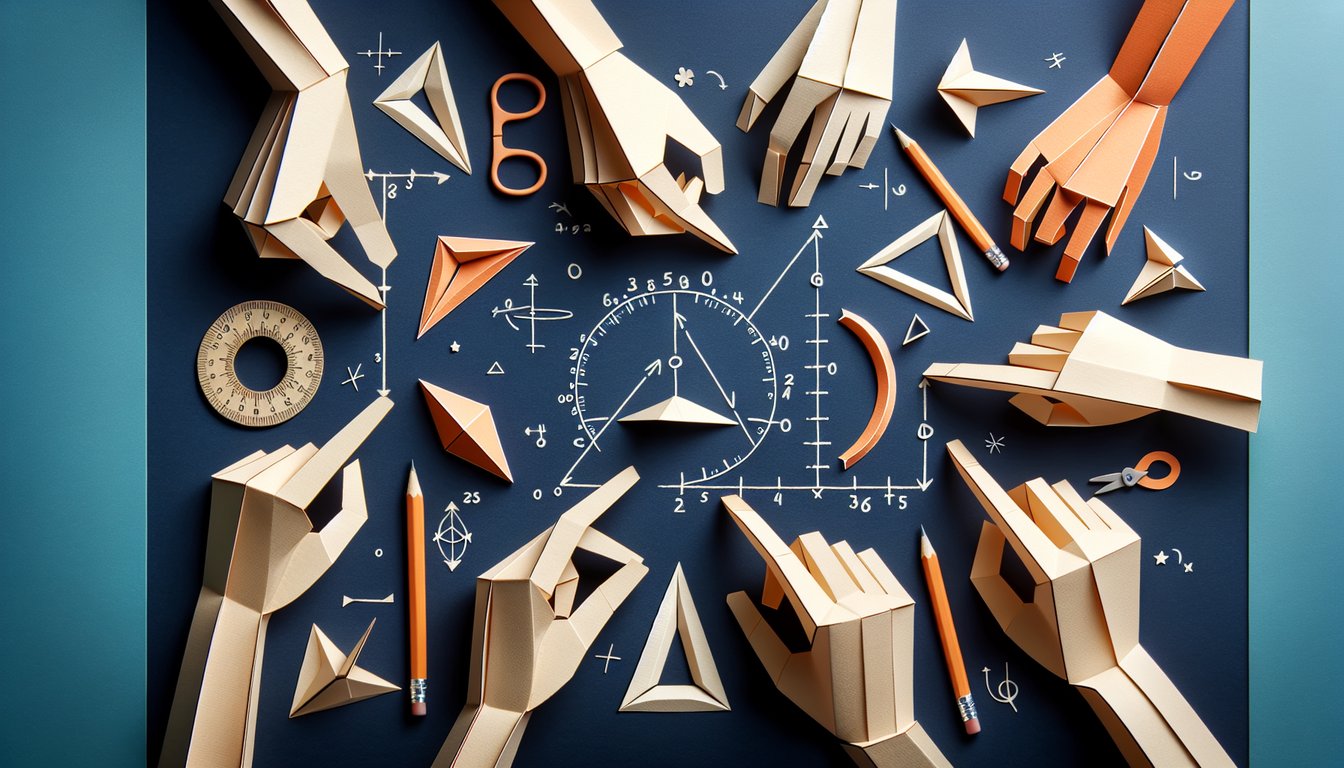 Paper art illustrating a hands-on geometry quiz for middle school students to practice angle concepts.