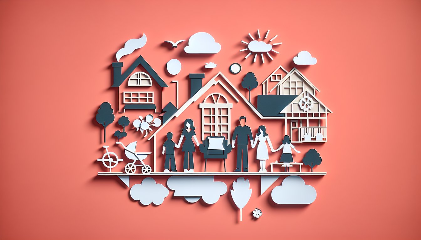 Paper art illustration for Malcolm in the Middle personality quiz featuring stylized family characters on coral background