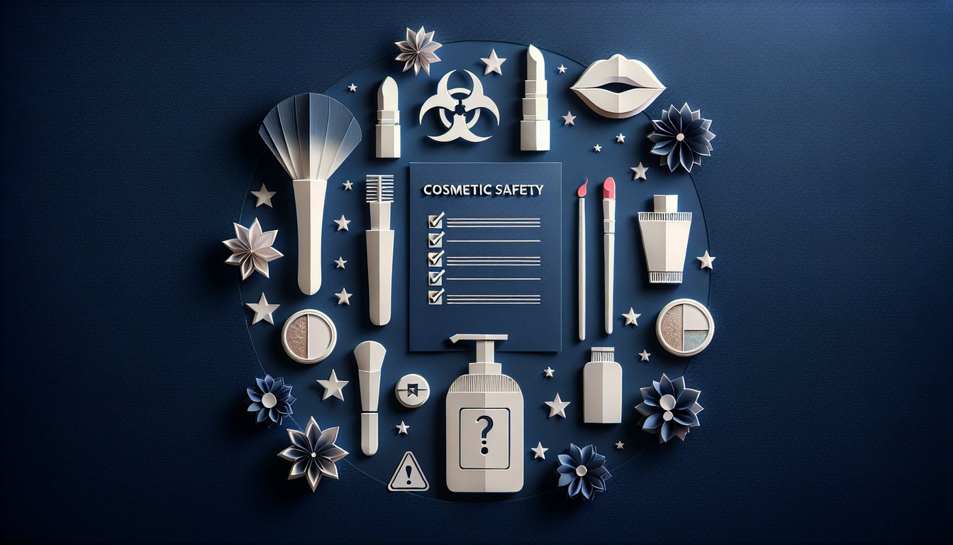 Colorful paper art promoting a Cosmetic Safety Compliance Quiz.