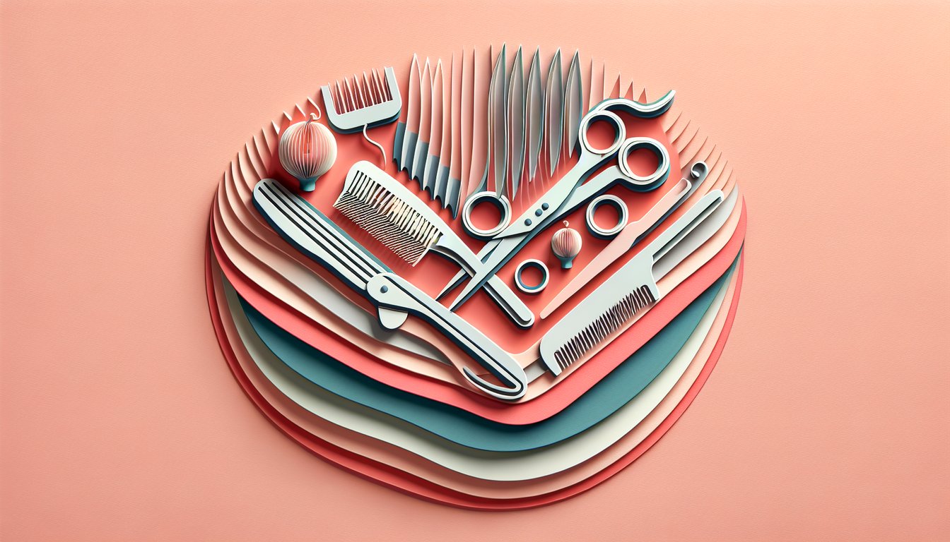 Paper art illustration for Chapter 16 Haircutting Quiz on coral background testing Milady skills