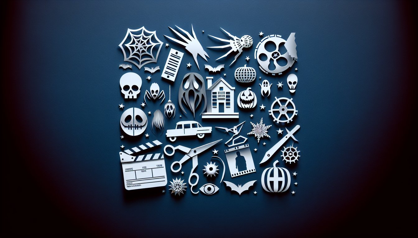 Colorful paper art promoting a Horror Movies Trivia quiz.