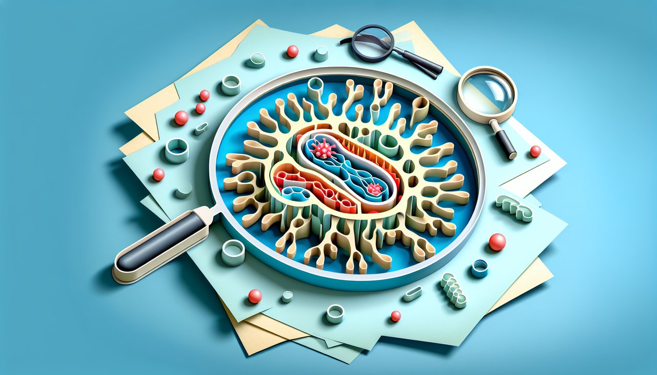 paper art prokaryote cell with membrane ribosome flagella pili on sky blue background for practice quiz