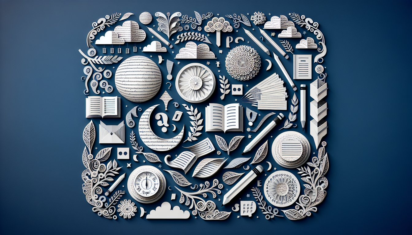 Colorful paper art depicting elements related to English Grammar and Punctuation quiz