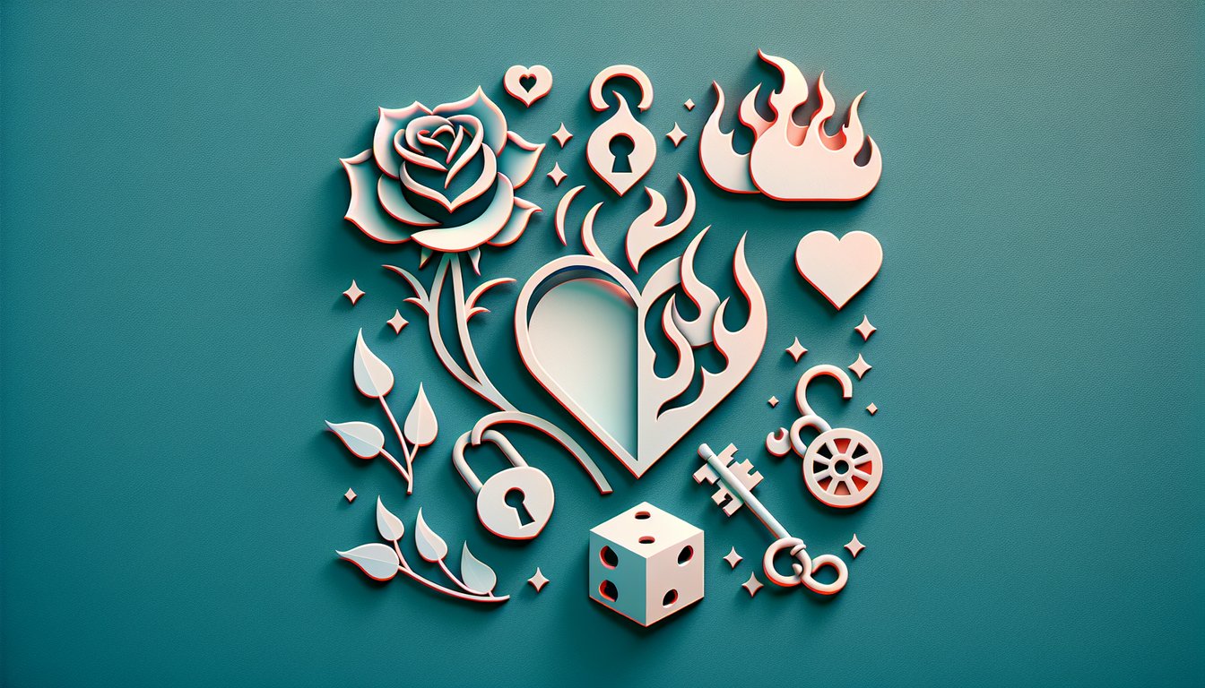 Paper art heart pierced by arrow for love dare quiz on teal background