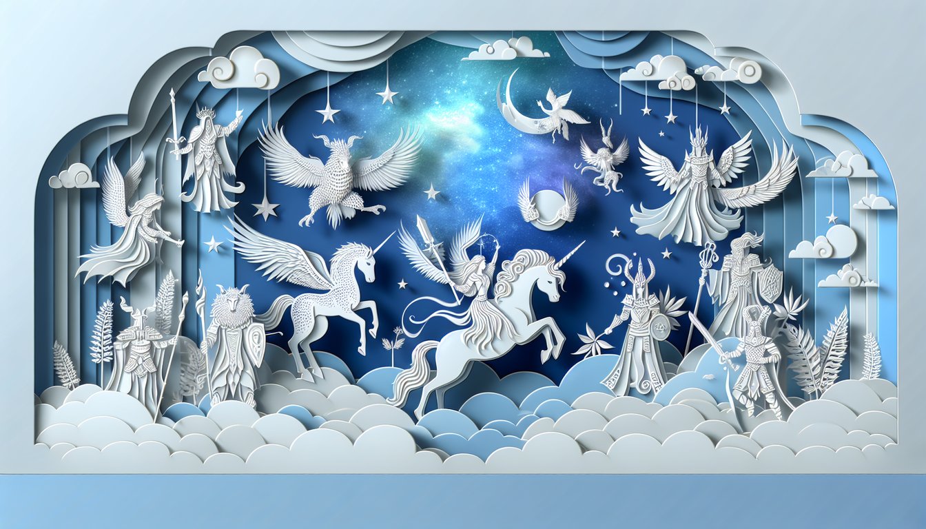 Paper art illustration for Harry Potter Patronus quiz revealing magical guardian on sky blue background