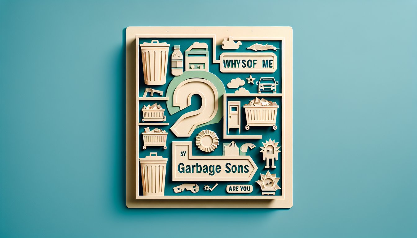 Paper art illustration for a personality quiz determining which garbage son you are on a teal background.